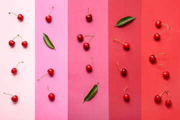 Tasty ripe cherry on color background