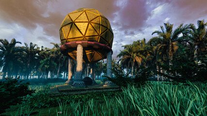 Image of an artifact in the jungle 3D illustration