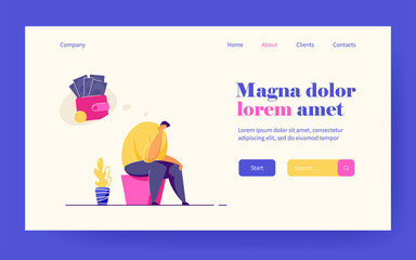 Depressed broke person having debts and money troubles. Bankrupt suffering from depression and financial problems. Vector illustration bankruptcy, crisis, loss concept