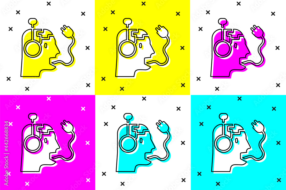 Poster set robot charging battery icon isolated on color background. artificial intelligence, machine learn