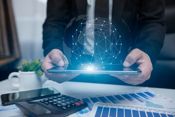 Business strategy investment concept office with icons 