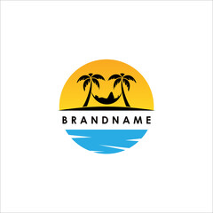 Beach scenery logo design vector.