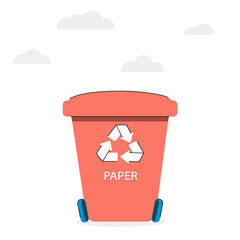 Garbage collection icons. Separation concept. Plastic container for garbage of different types. Waste management concept.