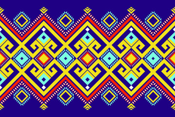 Ethnic pattern for textile, geometry shape with colorful retro art. Aztec, bohemian, motif, african, ikat, native art of seamless decoration wallpaper background. Vector of geometric culture tile.