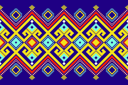 Ethnic pattern for textile, geometry shape with colorful retro art. Aztec, bohemian, motif, african, ikat, native art of seamless decoration wallpaper background. Vector of geometric culture tile.