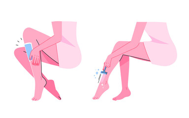 Leg hair removal. Leg hair care, skincare concept vector illustration.