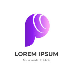 letter P logo vector with flat purple color style
