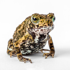Toad Frog sitting on a white isolated background with studio lighting in Thailand close up macro micro detail shot 