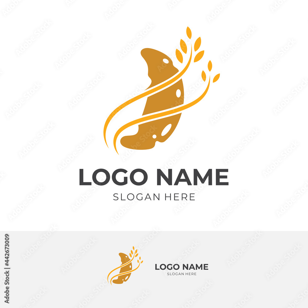 Wall mural food bakery logo design with flat orange and brown color style