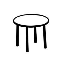 Black Vector outline illustration of a round table isolated on a white background