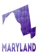 Map of Maryland. Low poly illustration of the us state. Purple geometric design. Polygonal vector illustration.