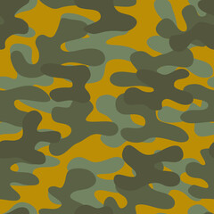 Seamless gray camouflage pattern on a yellow background. Vector graphics.