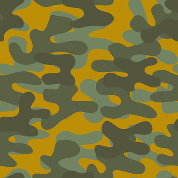 Seamless Gray Camouflage Pattern On A Yellow Background. Vector Graphics.