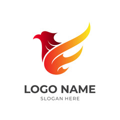 falcon logo design with flat blue red style