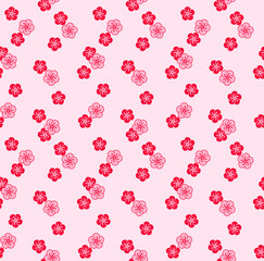 Japanese Red Cherry Blossom Flower Fall Vector Seamless Pattern