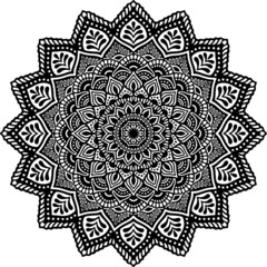 Ornamental luxury mandala pattern. Black complex doodle mandala on a transparent background, for printable coloring