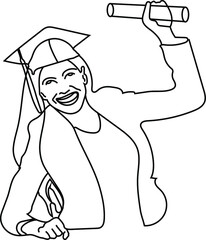 Continuous one line drawing a graduate student. Vector illustration perfect for greeting cards, party invitations, posters, stickers, clothing. Silhouette of a student icon.