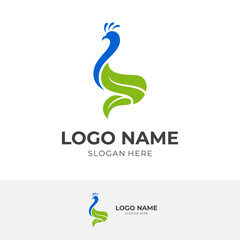 Fototapeta premium peacock logo template with flat blue and green color style