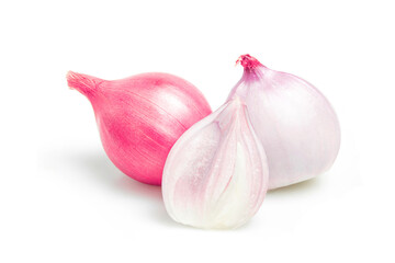 red onion and sliced ​​onion isolated on white background