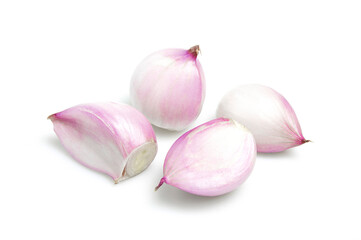 red onion and shallot cloves isolated on white background
