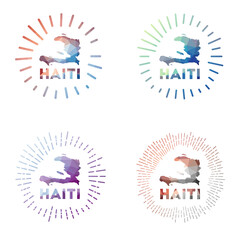 Haiti low poly sunburst set. Logo of country in geometric polygonal style. Vector illustration.