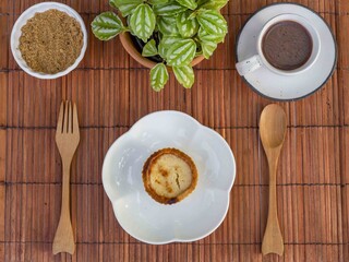 Egg Tart on Wooden Background