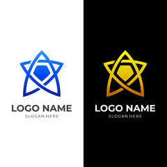 star logo template with flat line blue and gold color style