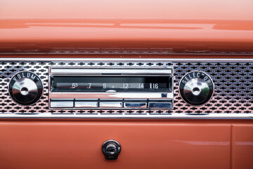 Old car radio in a classic car