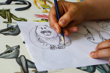 The animator draws with a pencil and draws characters from cartoons, comics or puppet shows....