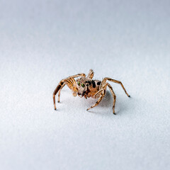 Brown Yellow Salticidae Jumping Spider on Clear white background isolated subject in Thailand