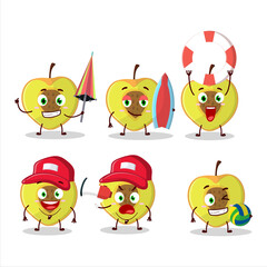 Happy Face slice of peach cartoon character playing on a beach