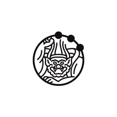 ロゴマークのための、日本風に図案化した、シンプルな雷神のイラスト