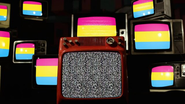 Pansexual Pride Flags and Vintage Televisions. 4K Resolution.