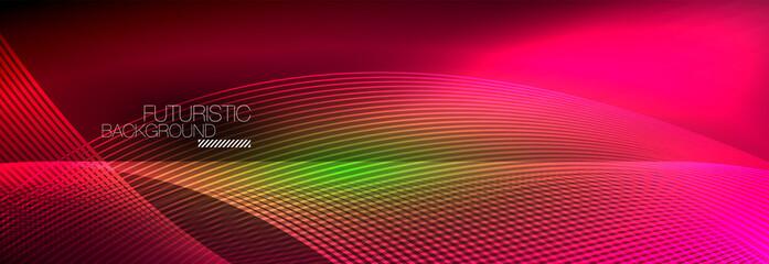 Abstract neon glowing light in the dark with waves. Shiny magic energy and motion concept, vector abstract wallpaper background