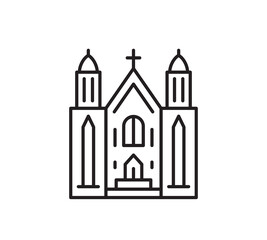Church building line icon. Thin outline architecture symbol. Simple vector sign.