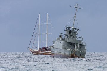 Obraz premium HTMS Sattakut Ship before being sunk to become a dive wreck site on Koh Tao, Thailand June 18th 2011