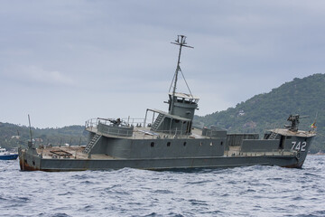 Obraz premium HTMS Sattakut Ship before being sunk to become a dive wreck site on Koh Tao, Thailand June 18th 2011