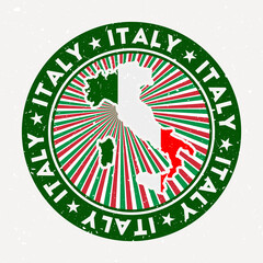 Italy round stamp. Logo of country with flag. Vintage badge with circular text and stars, vector illustration.