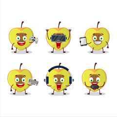 Slice of peach cartoon character are playing games with various cute emoticons