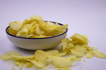 Close up potato Chips on white background