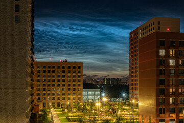 Fototapeta premium Silver clouds. Noctilucent clouds are bright cloudlike atmospheric phenomena visible in a deep twilight. They are the highest clouds in the Earth's atmosphere.