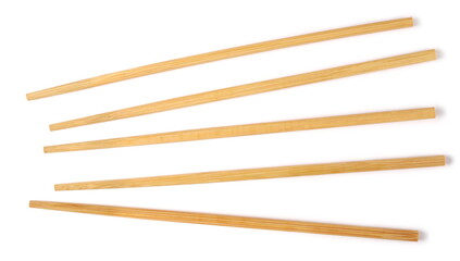 Asian wooden chopsticks set for eating isolated on white background, top view