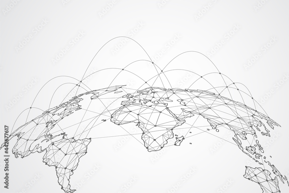 Poster global network connection. world map point and line composition concept of global business. vector i
