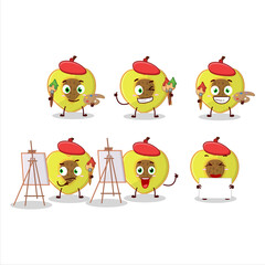 Artistic Artist of slice of peach cartoon character painting with a brush