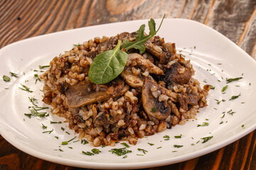 Boiled buckwheat with roasted mushrooms