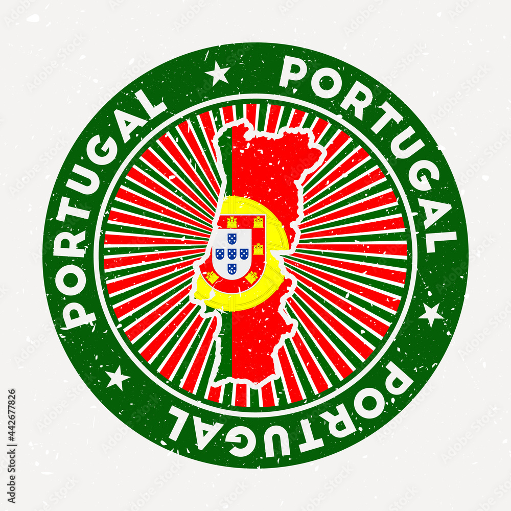 Wall mural Portugal round stamp. Logo of country with flag. Vintage badge with circular text and stars, vector illustration.