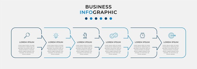Minimal Business Infographics template. Timeline with 6 steps, options and marketing icons .Vector linear infographic with two circle conected elements. Can be use for presentation. Eps10 vector