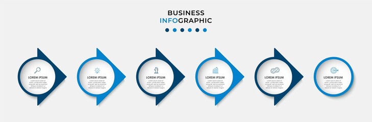 Minimal Business Infographics template. Timeline with 6 steps, options and marketing icons .Vector linear infographic with two circle conected elements. Can be use for presentation. Eps10 vector