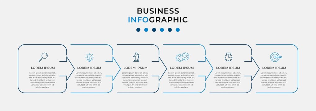 Minimal Business Infographics template. Timeline with 6 steps, options and marketing icons .Vector linear infographic with two circle conected elements. Can be use for presentation. Eps10 vector