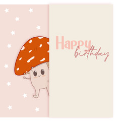 A card with a cheerful fly agaric for your birthday.